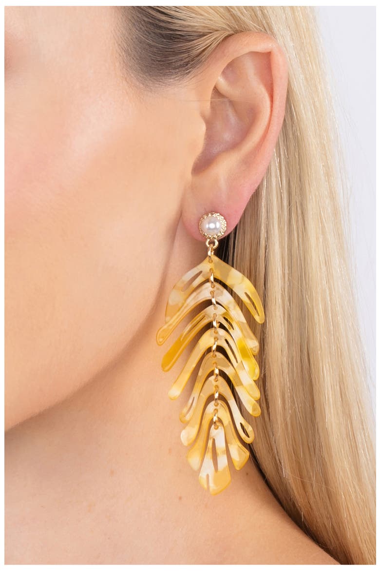 Dina Acrylic Leaf Earrings, Alternate, color, YELLOW
