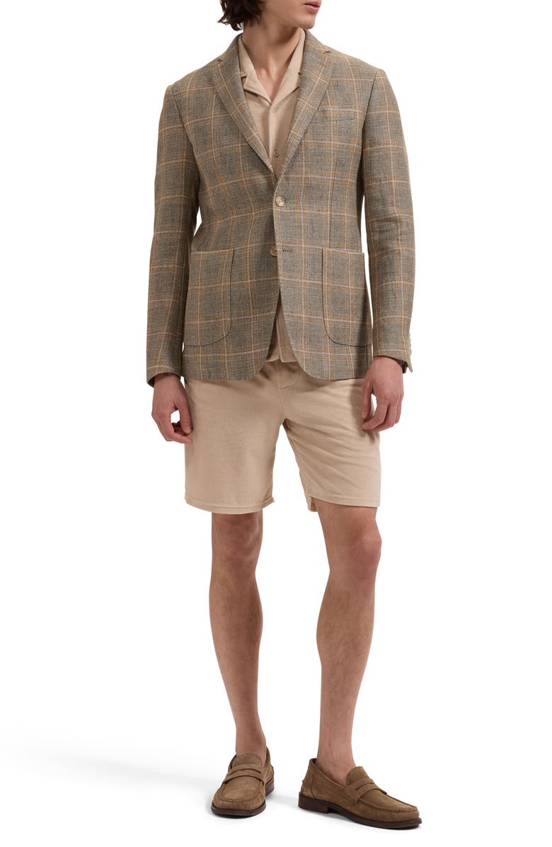 Bugatchi Windowpane Check Cotton & Linen Blazer, Alternate, color, Khaki