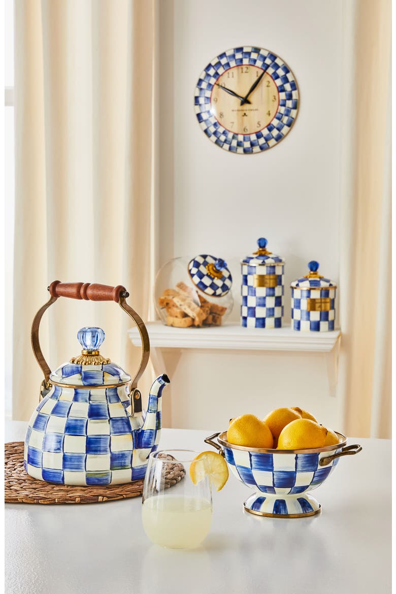 Royal Check Enameled Steel 2-Quart Tea Kettle, Alternate, color, BLUE/ WHITE