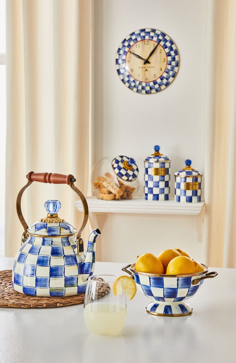 MACKENZIE CHILDS Royal Check Enameled Steel 2-Quart Tea Kettle, Alternate, color, Blue/ White