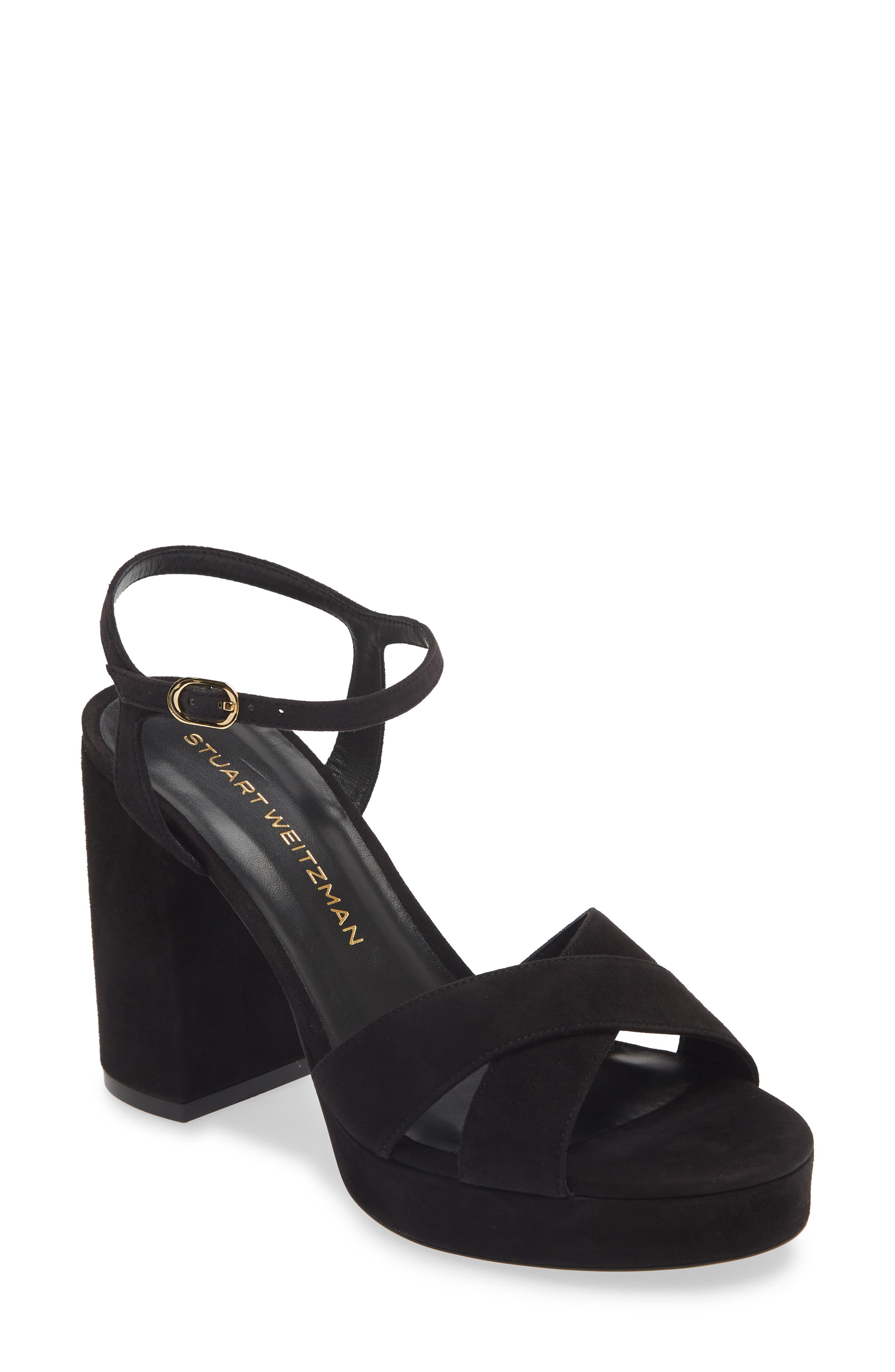 Stuart Weitzman Dayna Platform Sandal, Main, color, Black Suede