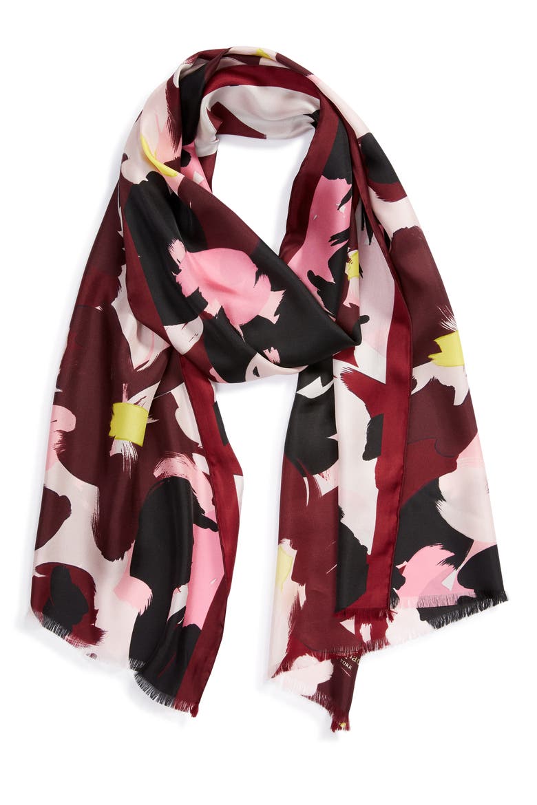 brush bloom silk scarf, Alternate, color, MISSION FIG
