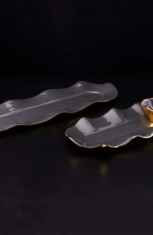 Lunares Ruffled Graphite Long Tray In Gold