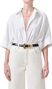 Citizens of Humanity Claire Origami Three Quarter Sleeve Cotton Button-Up Shirt