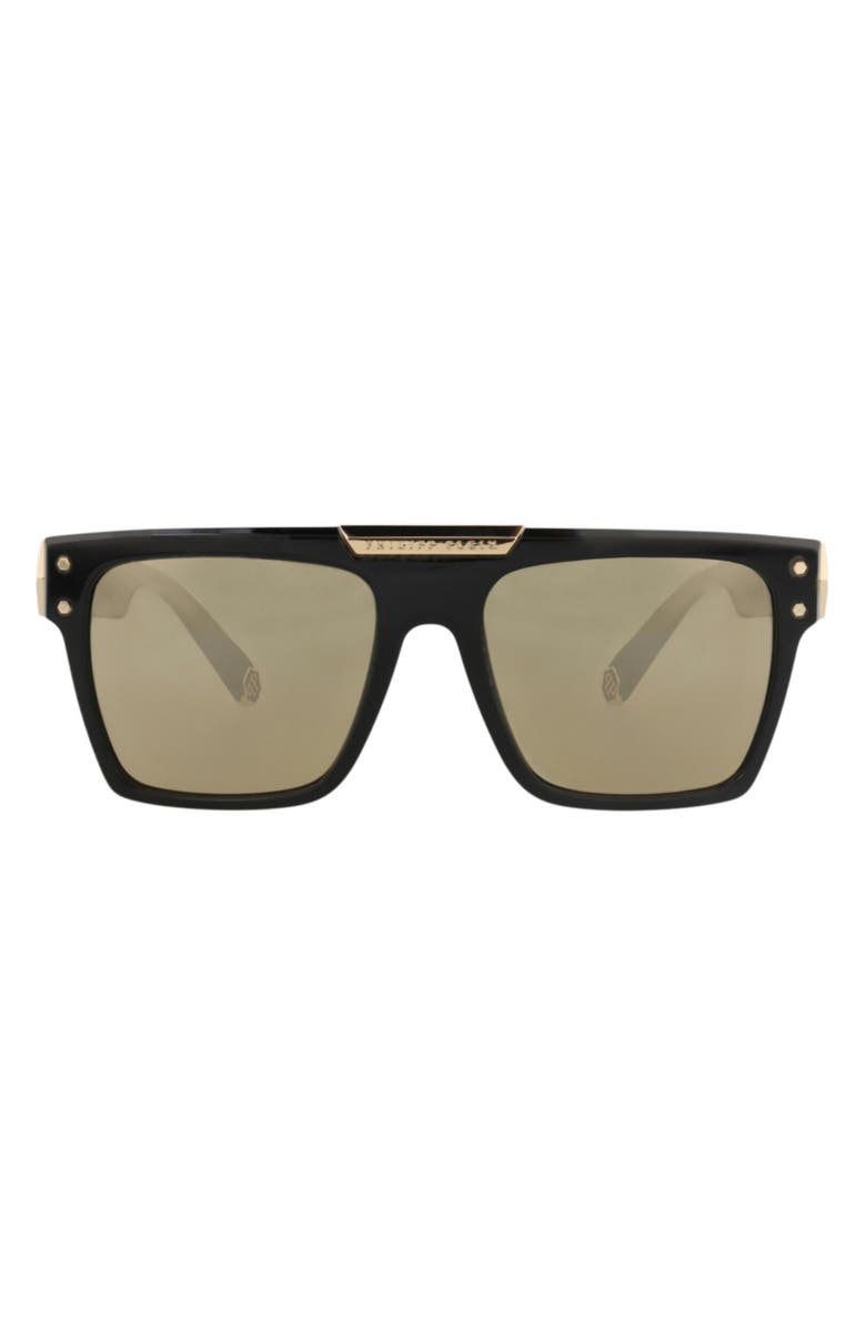 PHILIPP PLEIN 55mm Square Sunglasses, Main, color, Black Black Gold