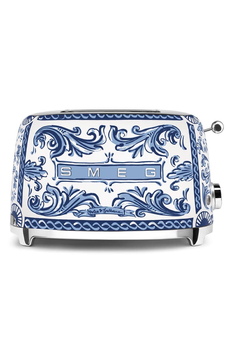 smeg x Dolce & Gabbana Blu Mediterraneo '50s Retro Style Two-Slice Toaster, Main, color, 