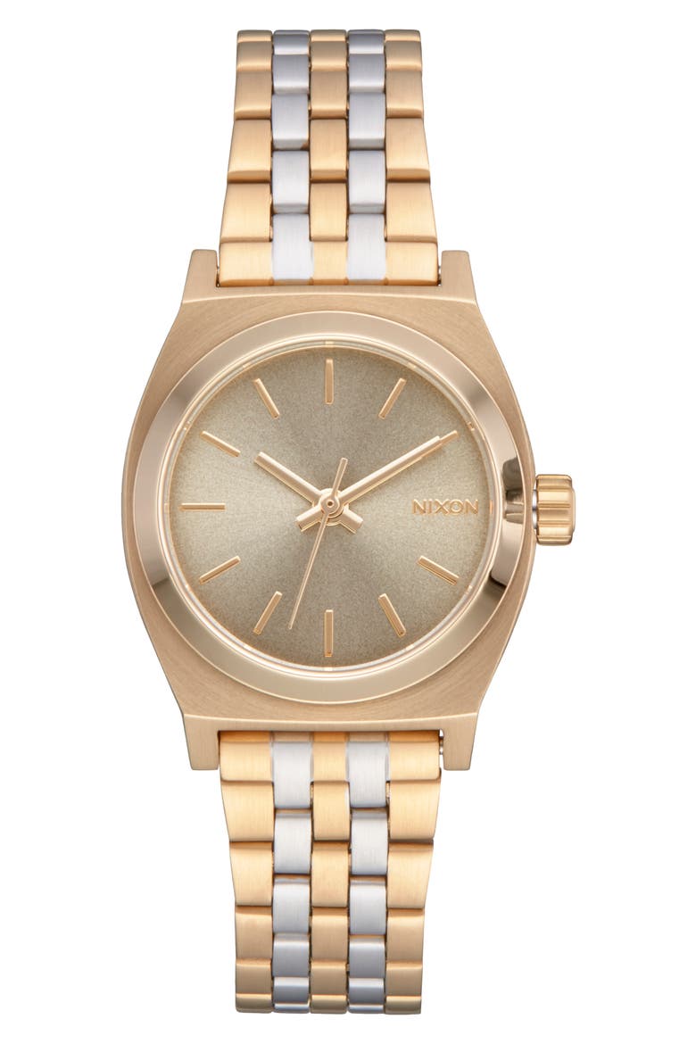 The Small Time Teller Bracelet Watch, 26mm, Main, color, LT GOLD/ SILVER/ VINTAGE WHITE