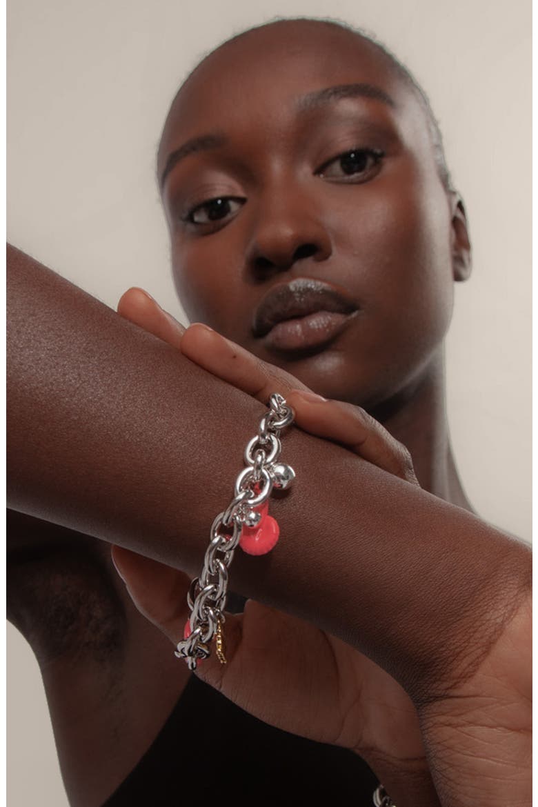 Coral Charm Bracelet in Silver and Pink, Alternate, color, Silver and Pink Enamel