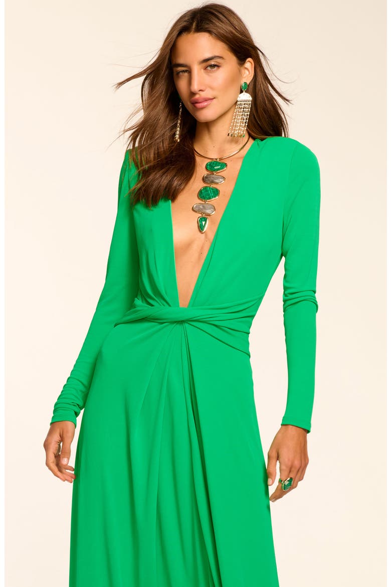 Martini Plunge Neck Long Sleeve Gown, Alternate, color, BRIGHT PALM