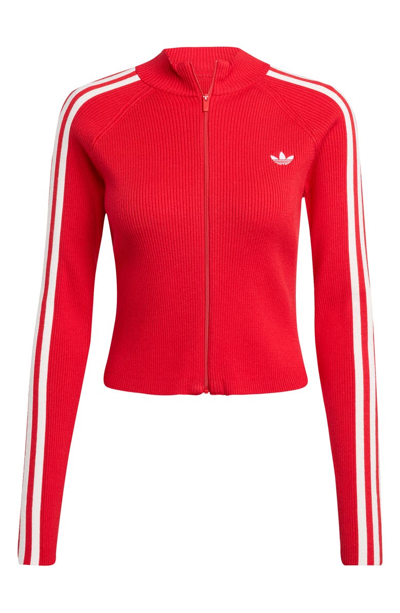 adidas 3-Stripes Slim Knit Track Jacket, Alternate, color, Better Scarlet
