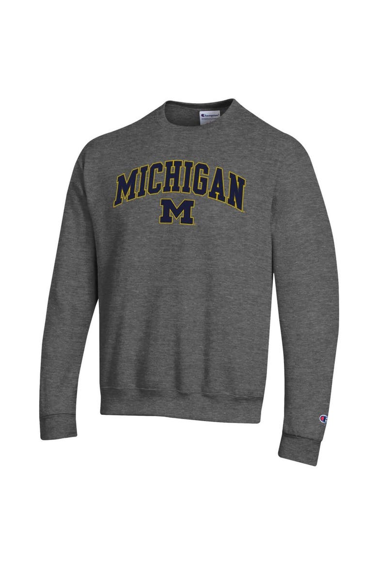 Men's Champion  Heather Charcoal Michigan Wolverines Arch Over Logo Pullover Sweatshirt, Alternate, color, Heather Charcoal