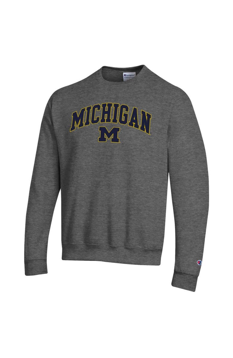 Champion Men's Champion  Heather Charcoal Michigan Wolverines Arch Over Logo Pullover Sweatshirt, Alternate, color, Heather Charcoal