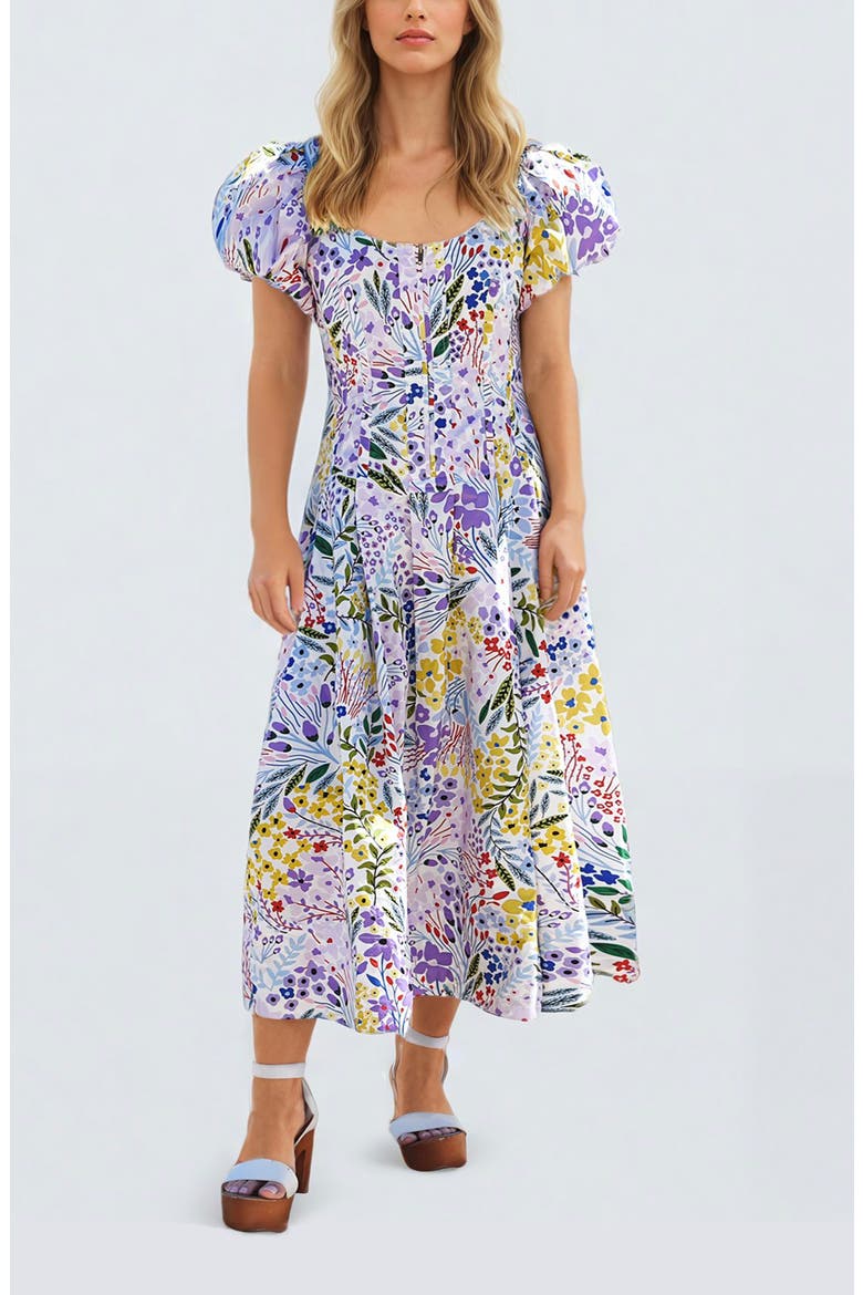 Purple Garden Scoop Neck Cotton Midi Dress, Main, color, Purple
