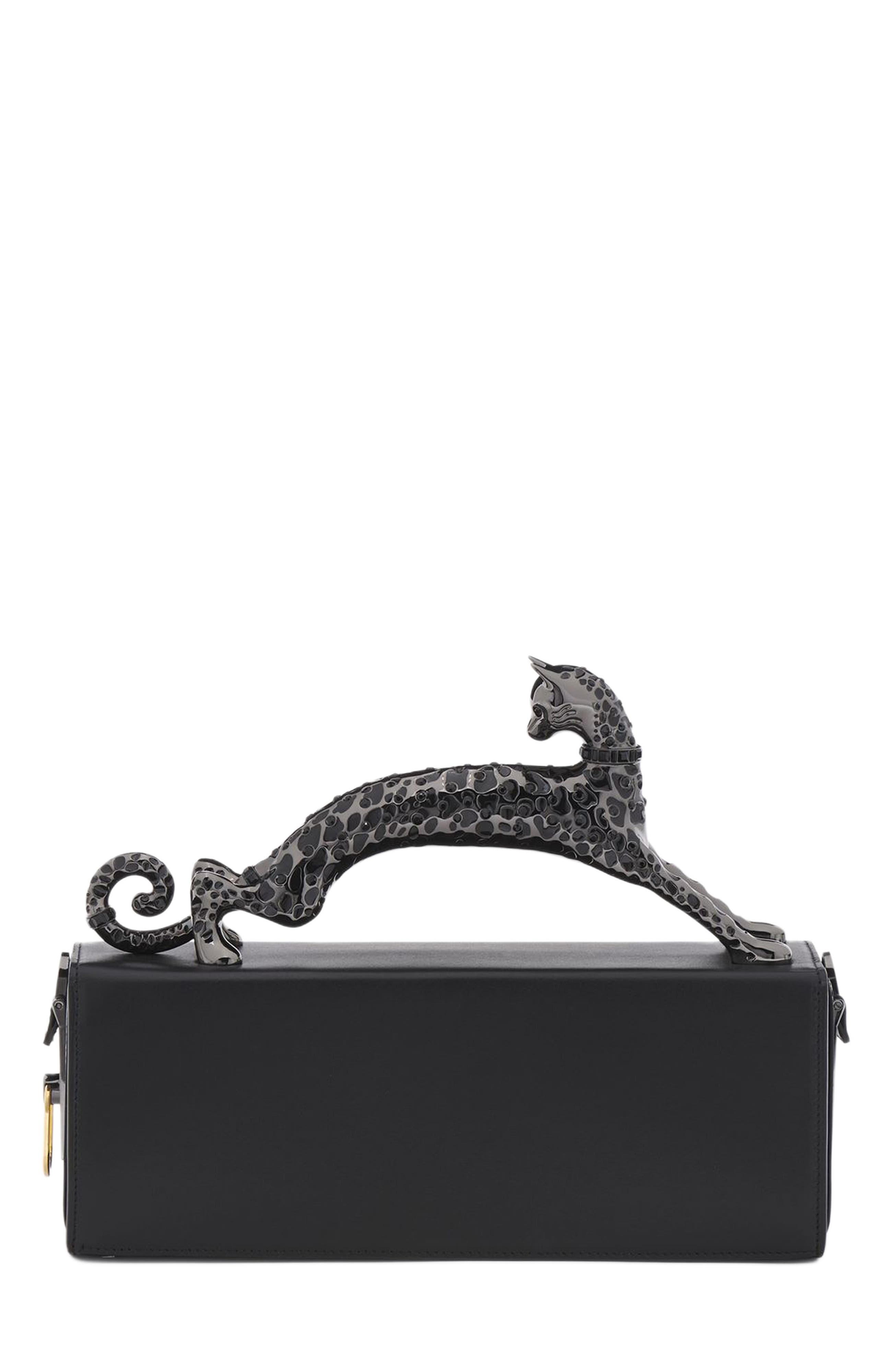 Lanvin Medium Pencil Cat Leather Bag, Alternate, color, Black