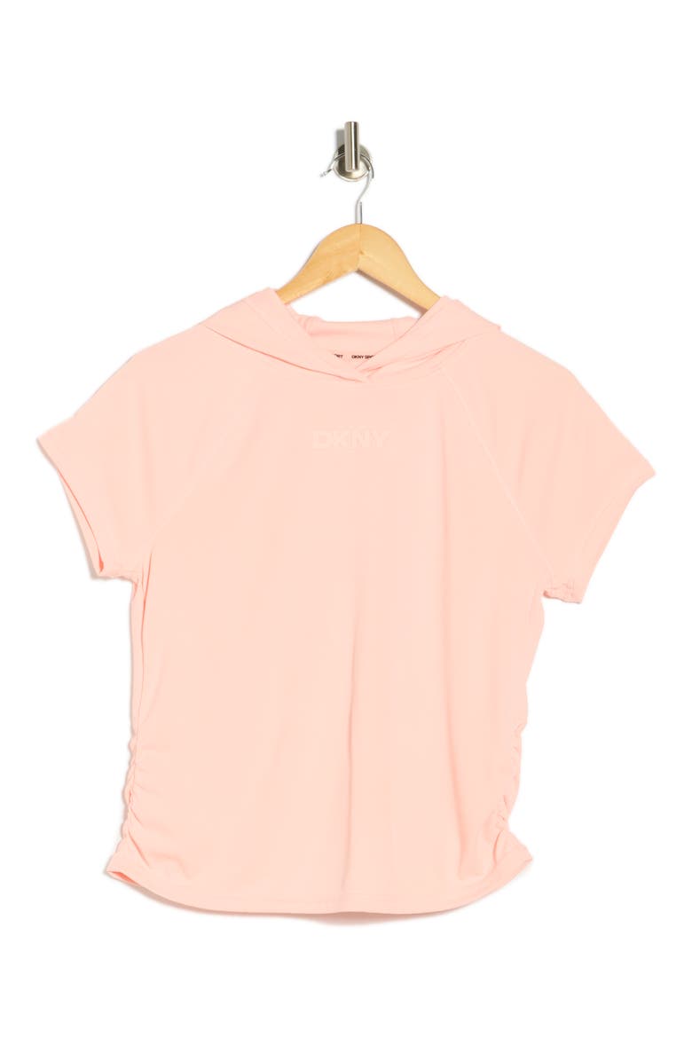 Ruched Short Sleeve Hooded T-Shirt, Alternate, color, PEACH SPRITZ