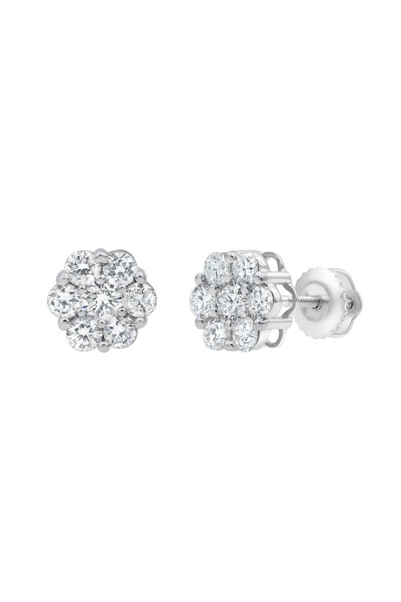 Glimmer 14K White Gold Flower Cluster Diamond Unisex Earrings - 0.76 Ct, Main, color, 14K White Gold