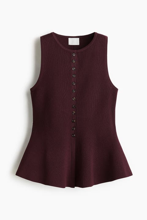 Rib-knit Peplum Waistcoat