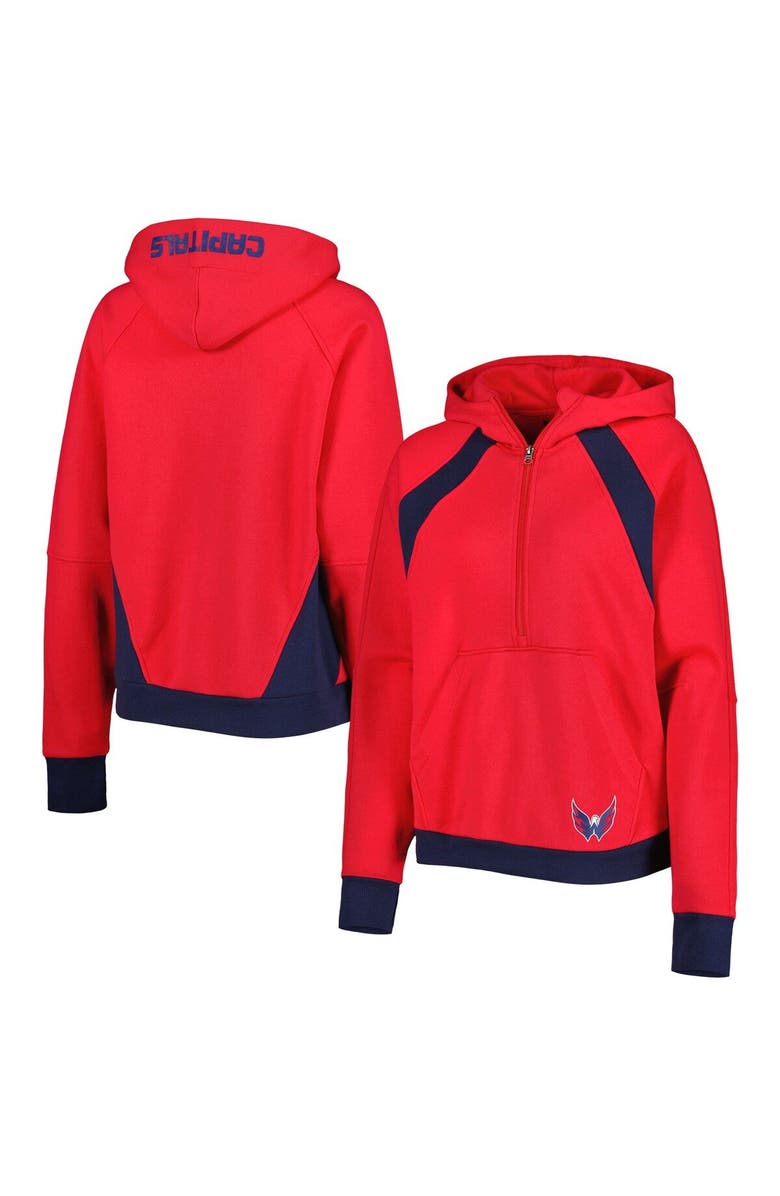 STARTER Women's Starter Red Washington Capitals Wishbone Half-Zip Hoodie, Main, color, Red