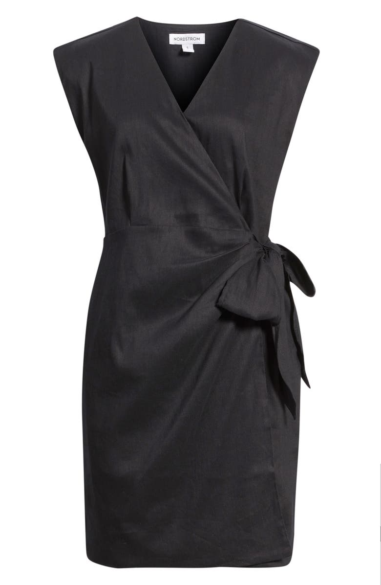 Nordstrom Cotton Blend Wrap Dress, Alternate, color, Black