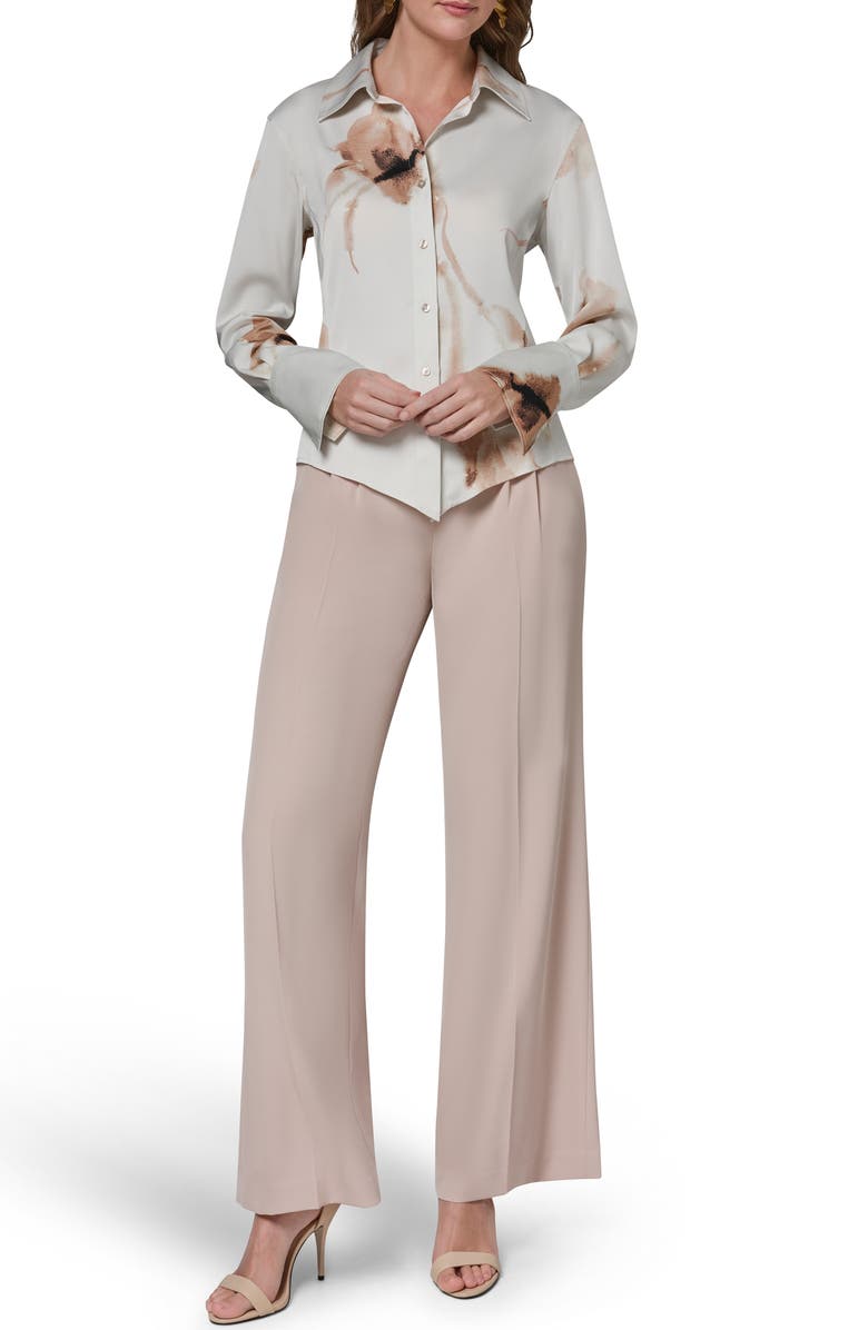 Donna Karan New York Floral Print Button-Up Shirt, Alternate, color, Light Tuscan Grey Mult