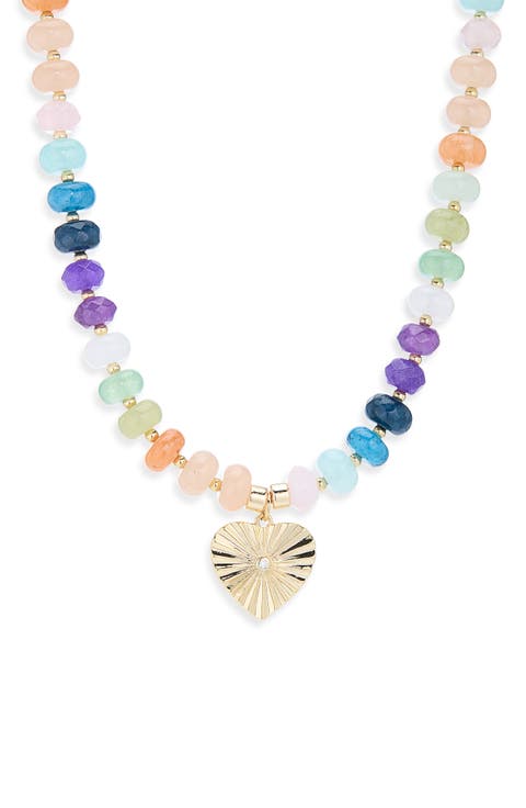 Semi-Precious Bead Heart Pendant Necklace