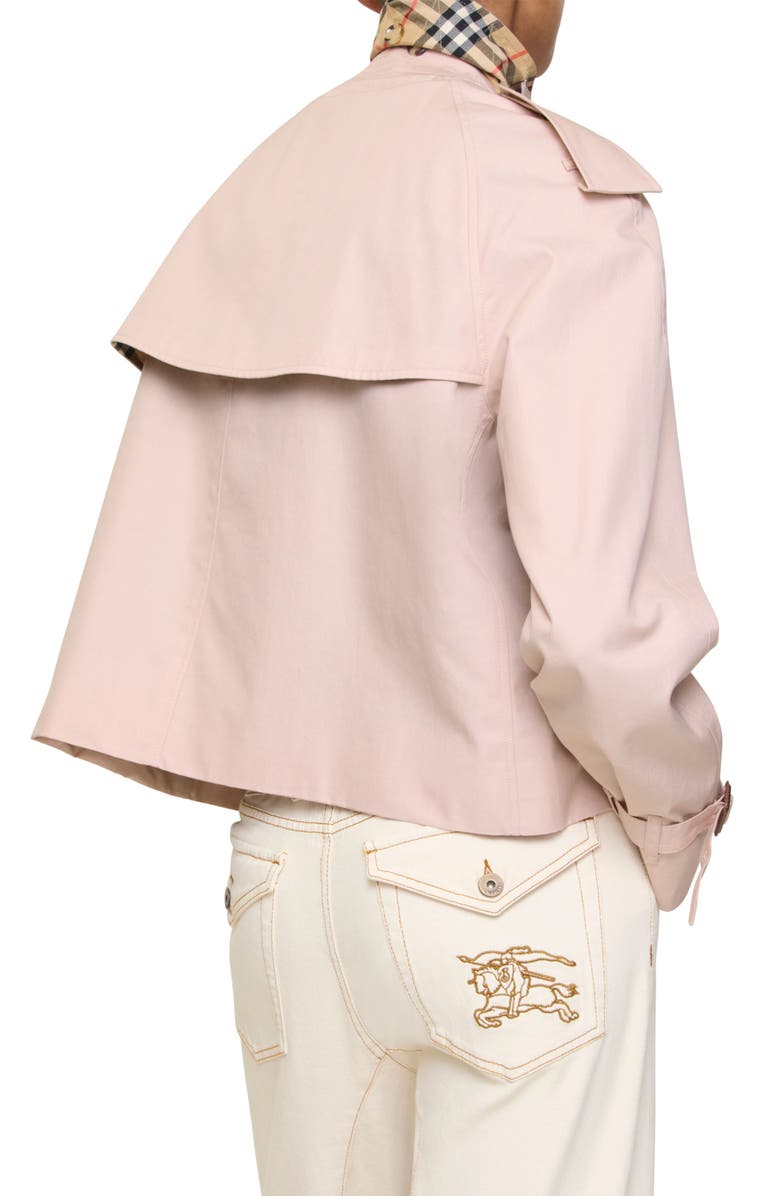 Burberry Haltye Cotton Gabardine Crop Trench Jacket, Alternate, color, Pale Sugar Pink