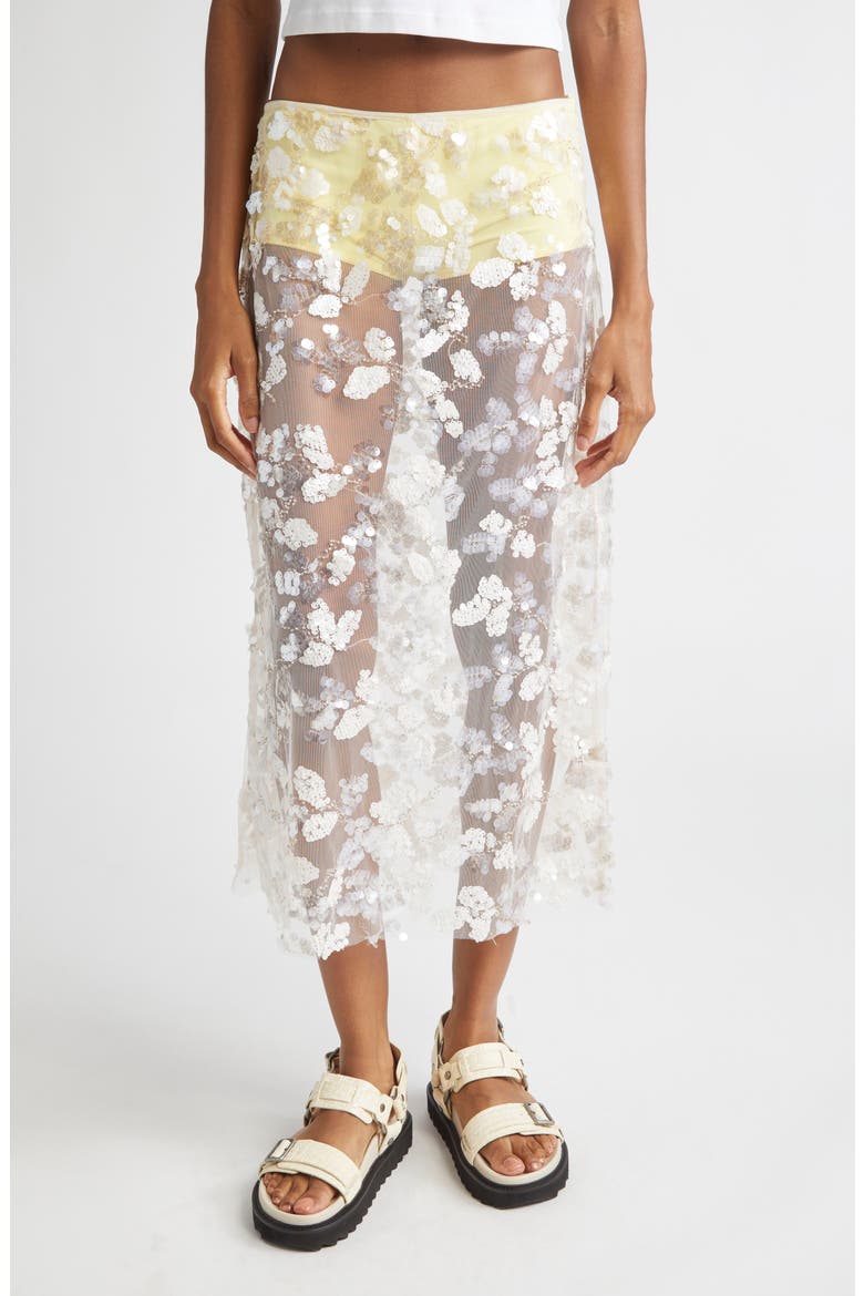 Wells Sequin Embellished Tulle Midi Skirt, Main, color, LIGHT YELLOW