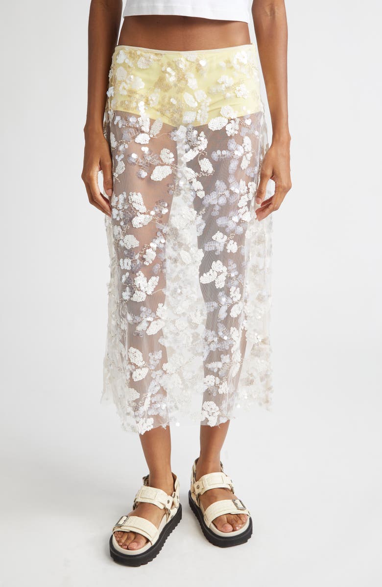 Siedrés Wells Sequin Embellished Tulle Midi Skirt, Main, color,