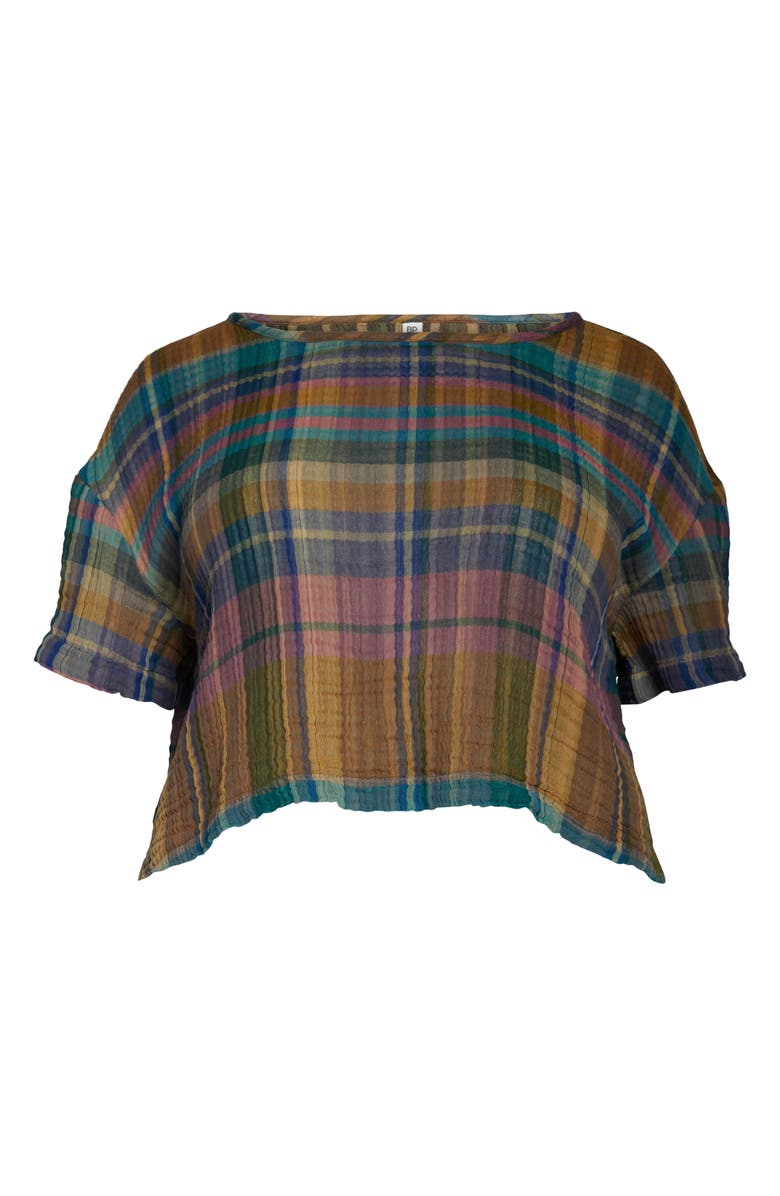 BP. Plaid Woven Crop Tee, Alternate, color,