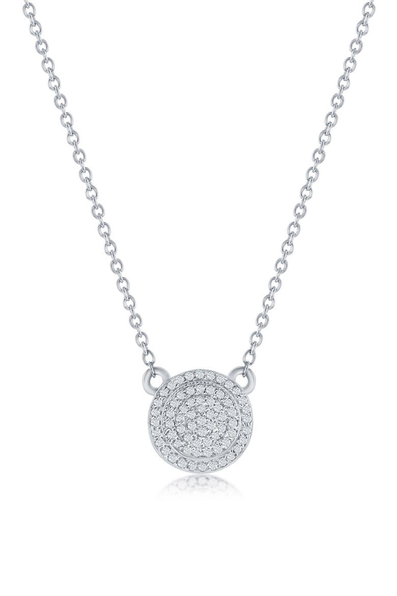 Sterling Silver Pavé Diamond Round Halo Pendant Necklace - 0.11ct., Main, color, SILVER