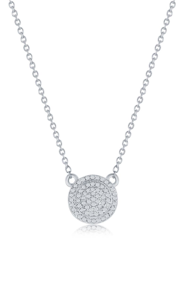 SIMONA Sterling Silver Pavé Diamond Round Halo Pendant Necklace - 0.11ct., Main, color, Silver