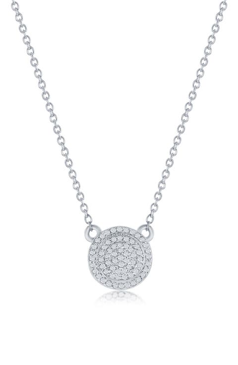 Sterling Silver Pavé Diamond Round Halo Pendant Necklace - 0.11ct.