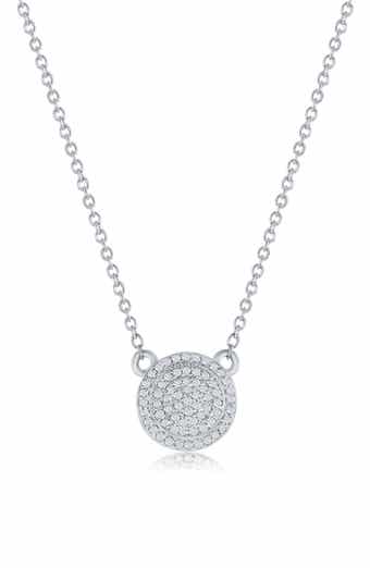 SIMONA Sterling Silver Pavé Diamond Round Halo Pendant Necklace - 0.11ct.