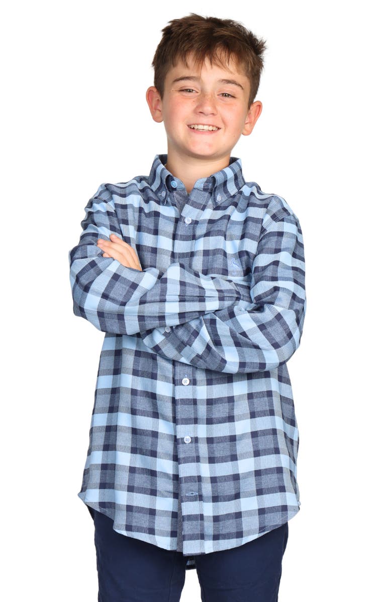 TailorByrd Kids' Plaid Luxe Mélange Button-Up Shirt, Main, color, Blue