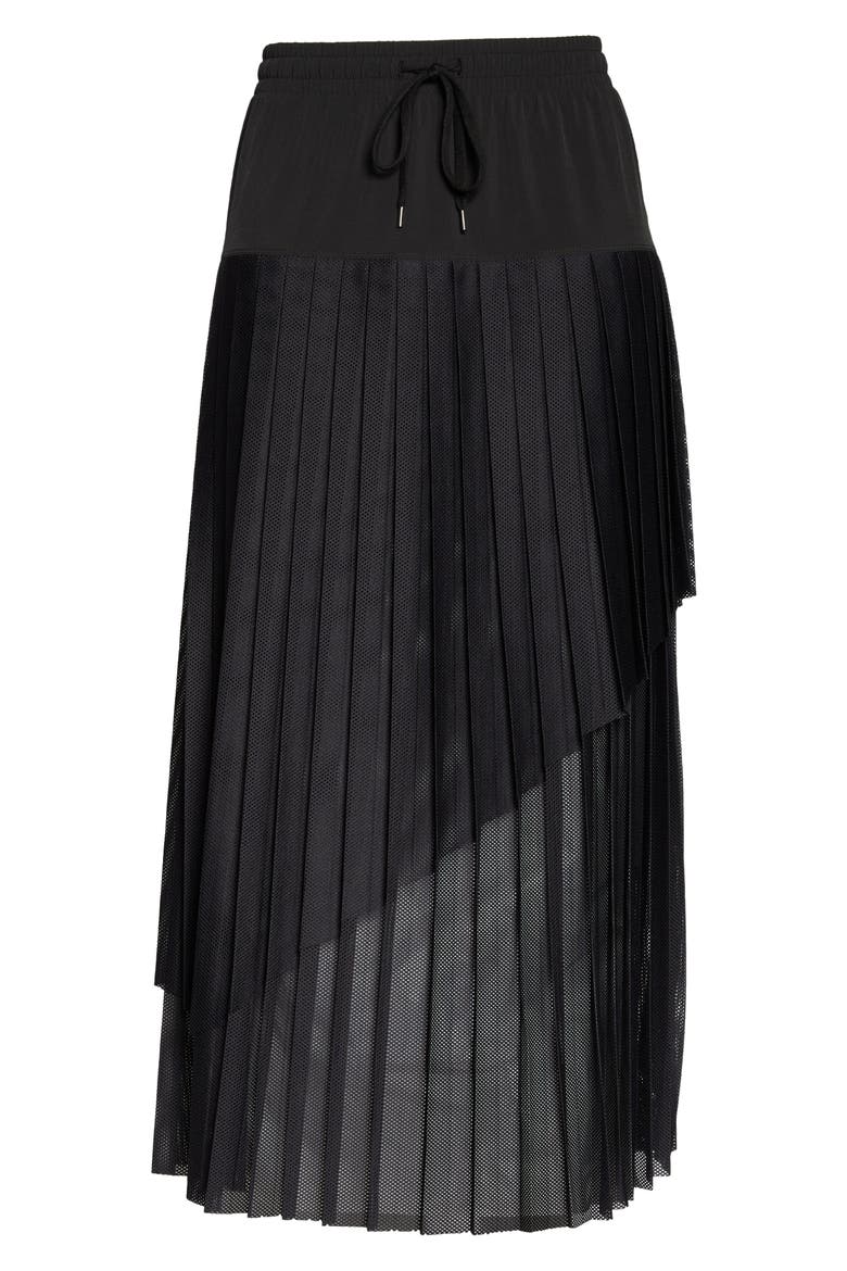 Mesh Overlay Pleated Skirt, Alternate, color, BLACK