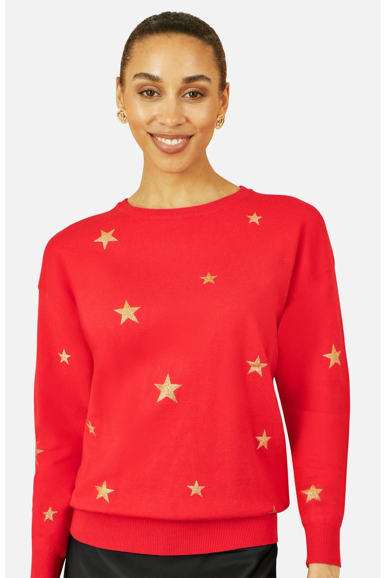 Foil Star Print Relaxed Fit Sweater, Main, color, Red