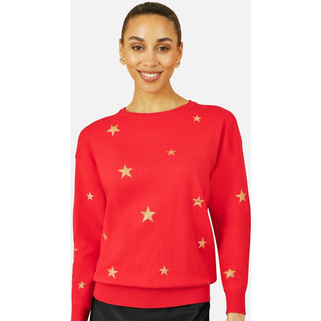 Yumi Foil Star Print Relaxed Fit Sweater In Red