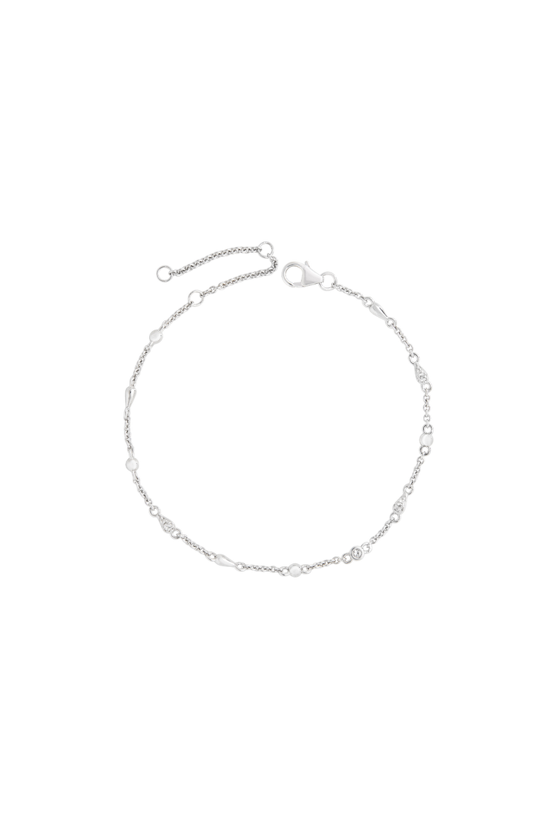 Skinny Drip Anklet with White Topaz, Main, color, Sterling Silver