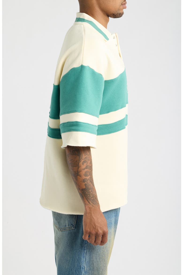 Fleece Panel Polo, Alternate, color, CREAM/ EMERALD