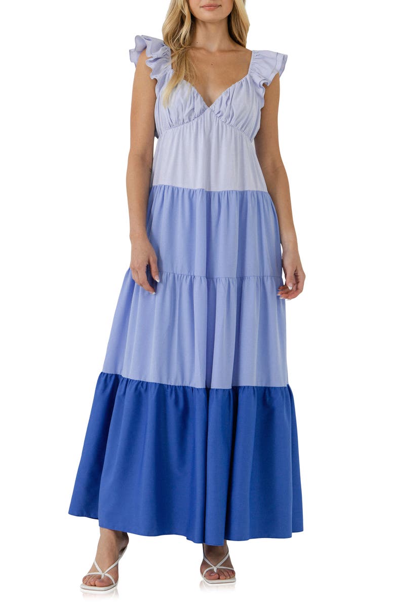 English Factory Colorblock Tiered Maxi Dress, Main, color, 