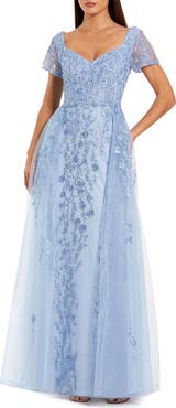 Mac Duggal Beaded Embroidered Overskirt Cap Sleeve Gown