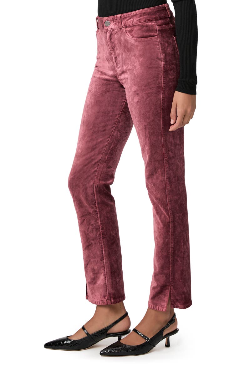 Cindy Twist Seam High Waist Ankle Straight Leg Velvet Pants, Alternate, color, ROSETEA