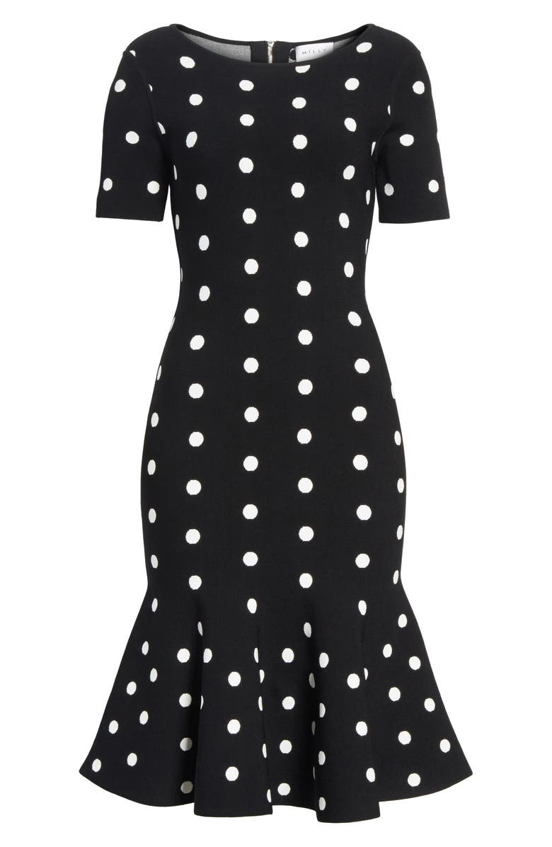 Milly Polka Dot Mermaid Dress, Alternate, color, Black/ White