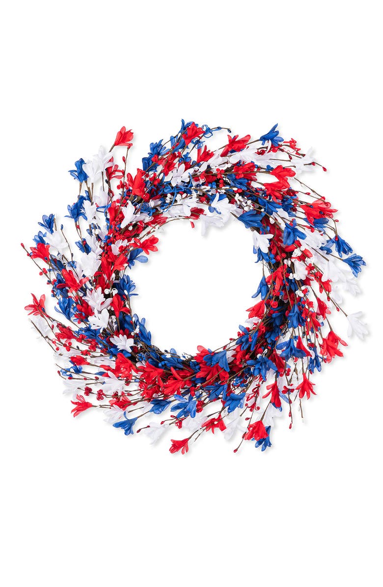 Glitzhome 24"D Patriotic Americana Floral Wreath, Main, color, Blue