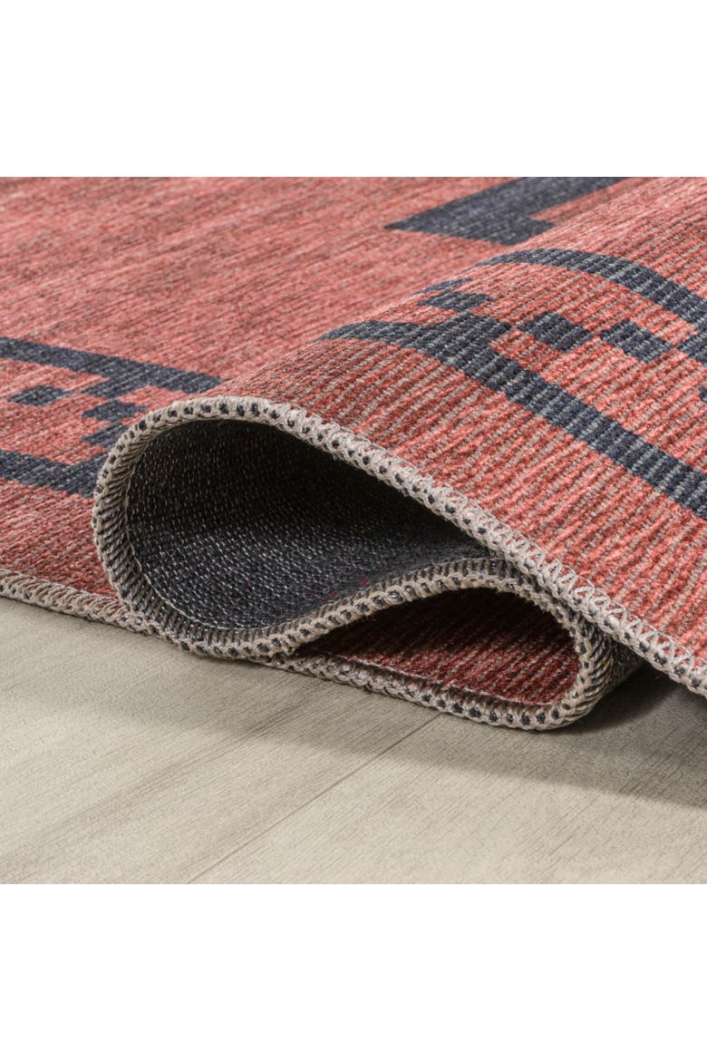 Korsa Geometric Medallion Machine-Washable Area Rug, Alternate, color, Red/Dark Gray