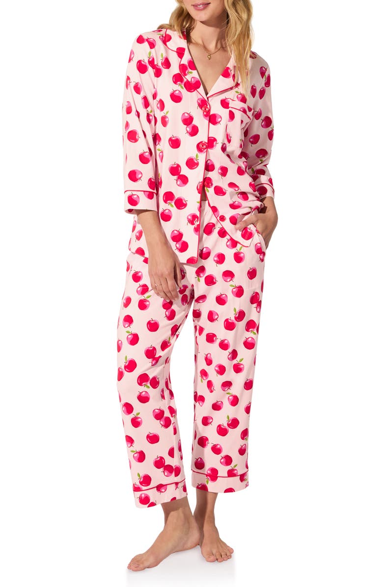 BedHead Pajamas Print Long Sleeve Stretch Organic Cotton Jersey Crop Pajamas, Main, color, An Apple A Day