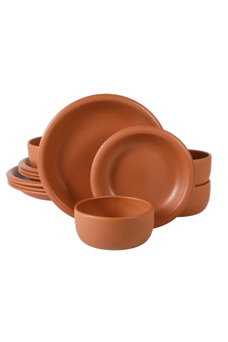 Corsica Clay 12 Piece Stoneware Reactive Glaze Dinnerware Set, Main, color, Burnt Apricot Terracotta