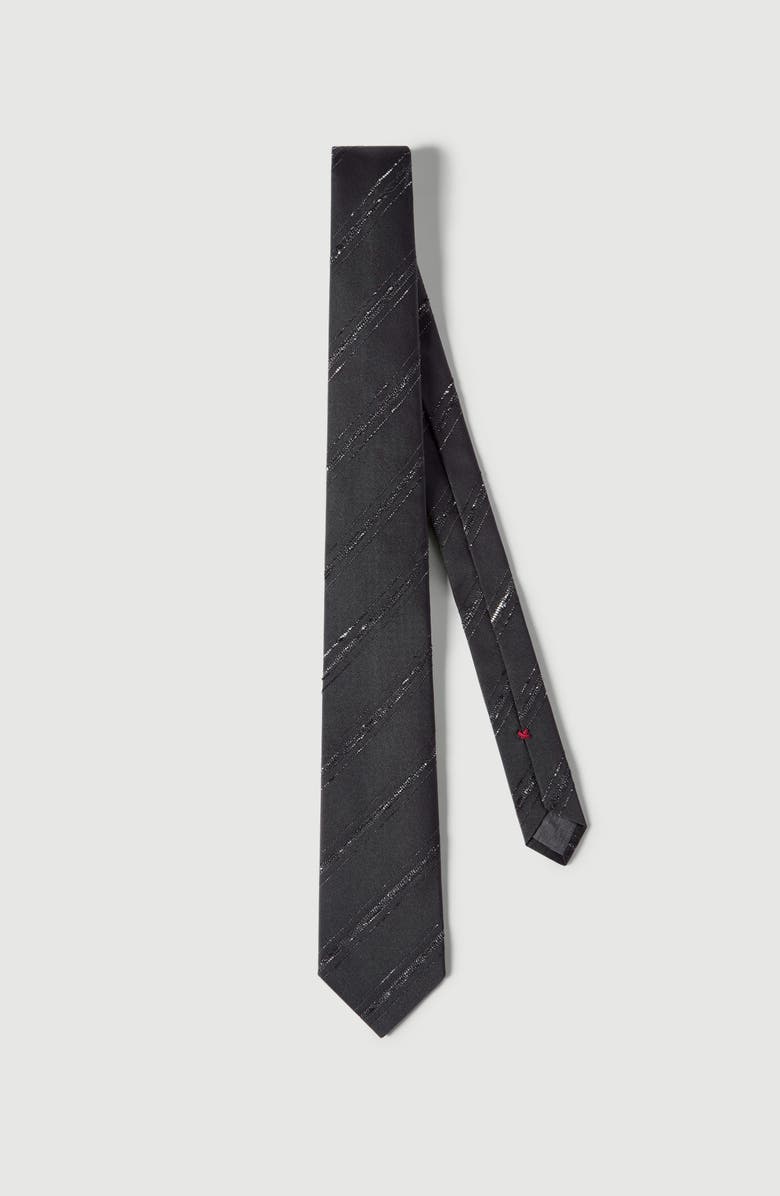 Brunello Cucinelli Silk and cotton tie, Alternate, color, Anthracite