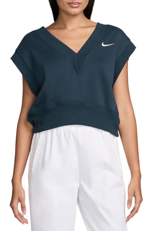 Sportswear Phoenix Fleece Cap Sleeve V-Neck Crop Sweatshirt