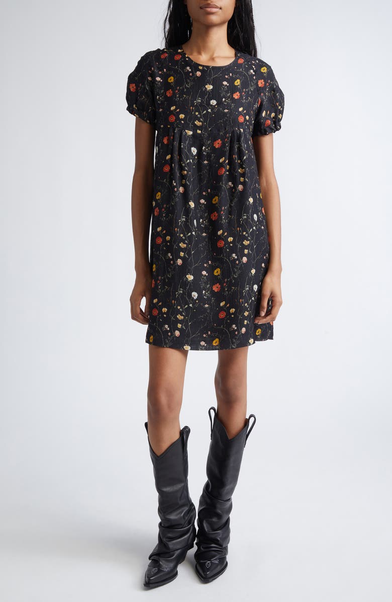 R13 Raglan Sleeve Babydoll Dress, Main, color, Floral On Black